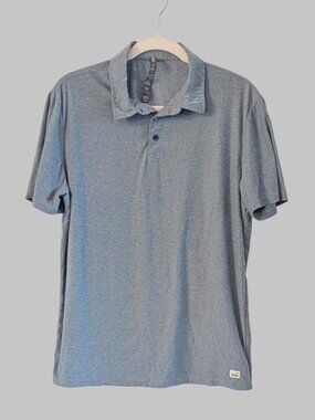 Vuori Strato Tech Polo Mens Med Blue Heather Performance Stretch Athletic Shirt